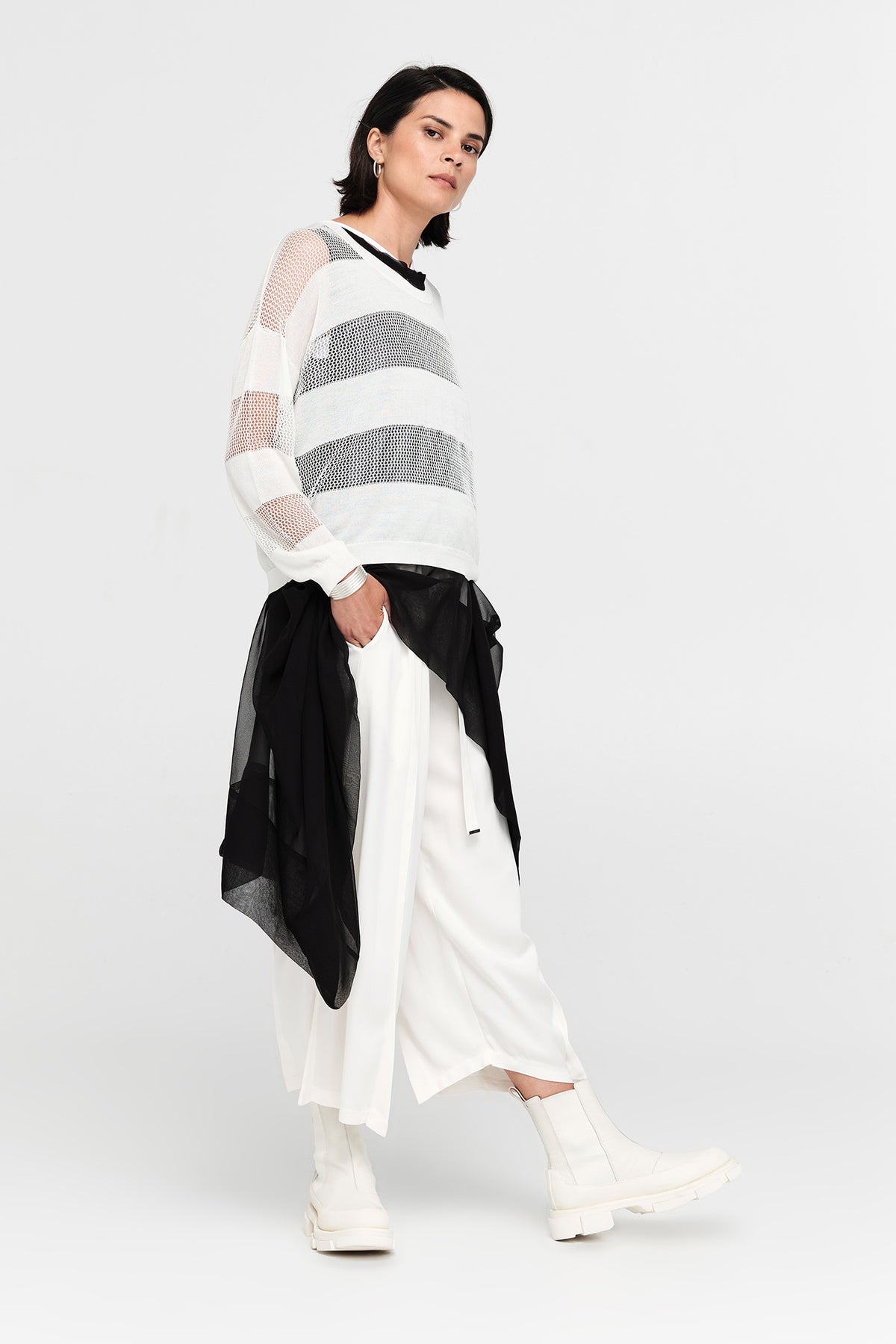 Taylor Banded Sweater Ivory