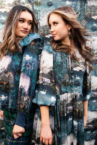 Sheryl May Green Collage Frill Sleeve Top