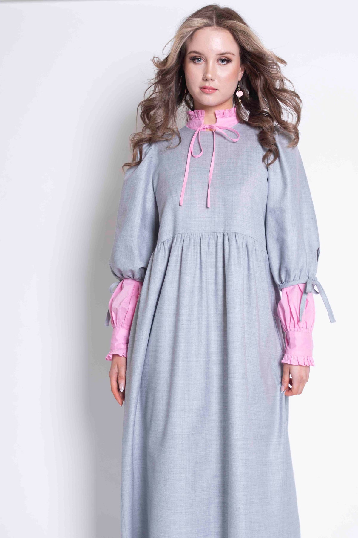 Sheryl May Grey Wool Crepe Reine Dress