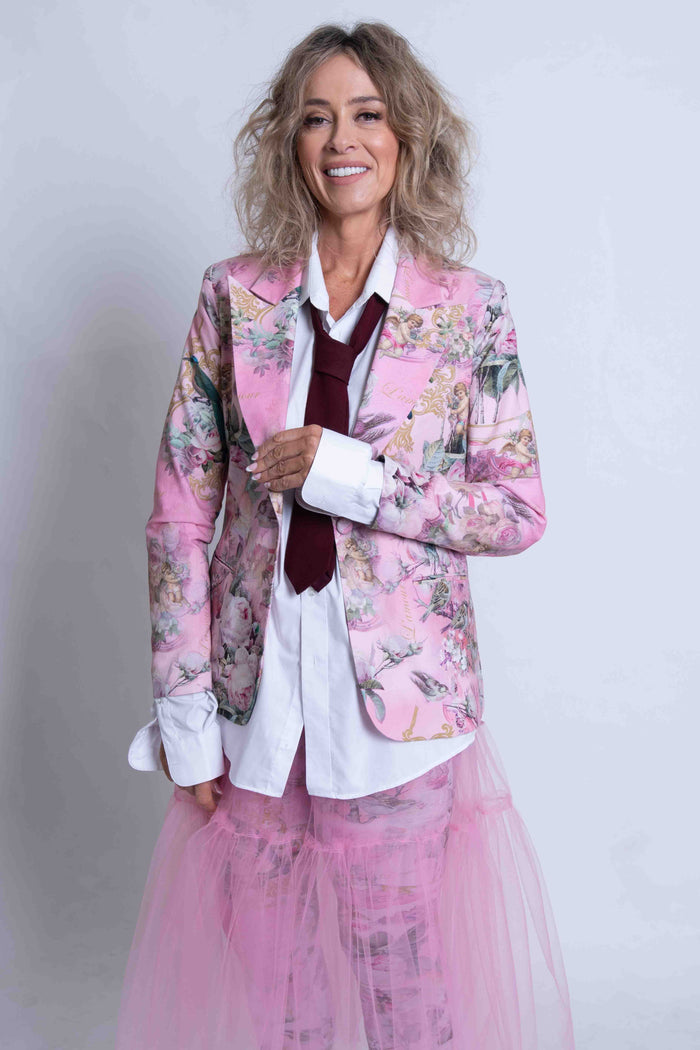 Sheryl May Pink Rococo Print Linen Jacket
