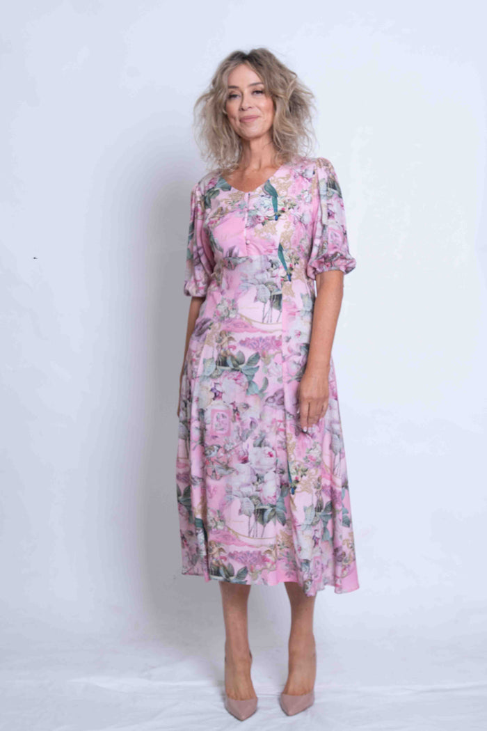 Sheryl May Pink Rococo Print Princess Dress
