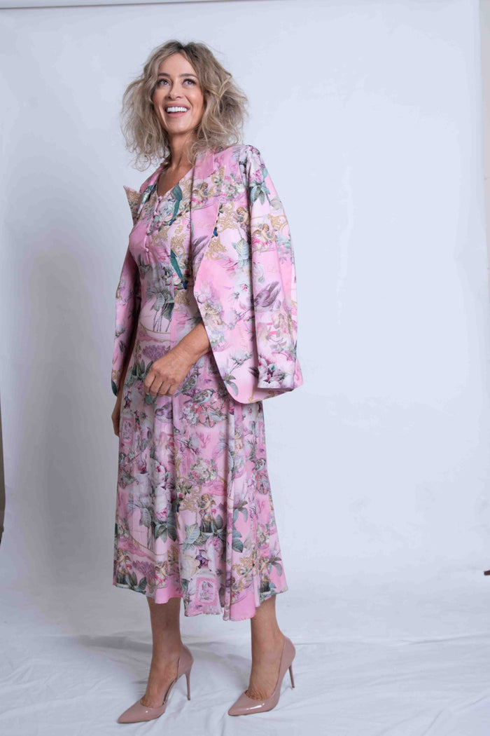 Sheryl May Pink Rococo Print Princess Dress