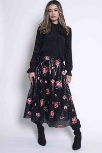 Sheryl May Rose Sequin Skirt