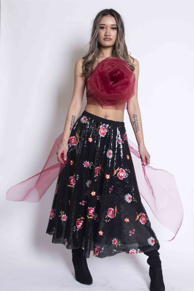 Sheryl May Rose Sequin Skirt
