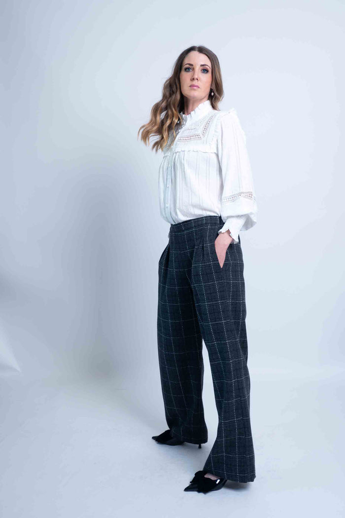 Sheryl May Charcoal Wool Mix Pleat Trousers