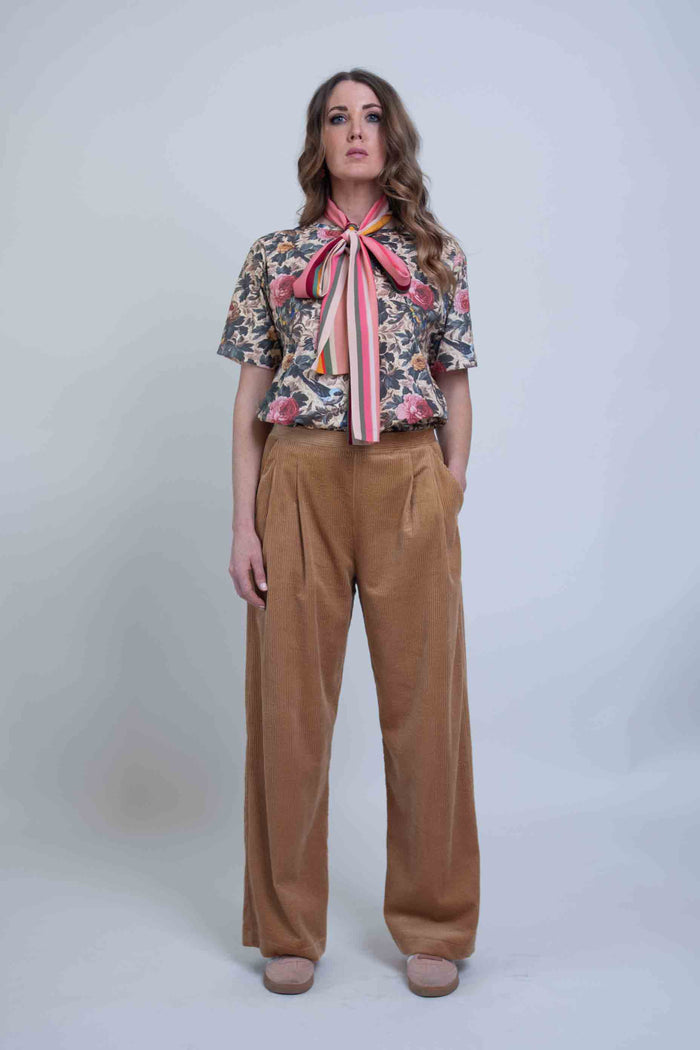 Sheryl May Gold Pleat Cord Trousers