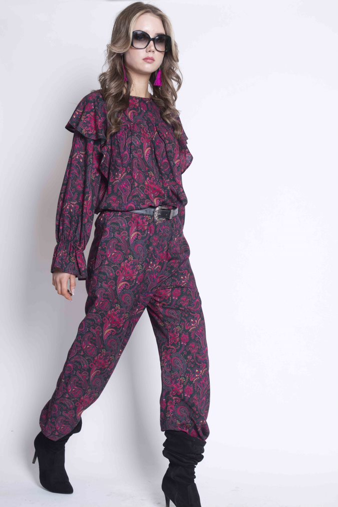 Sheryl May Majenta Paisley Cropped Wide Leg Pant