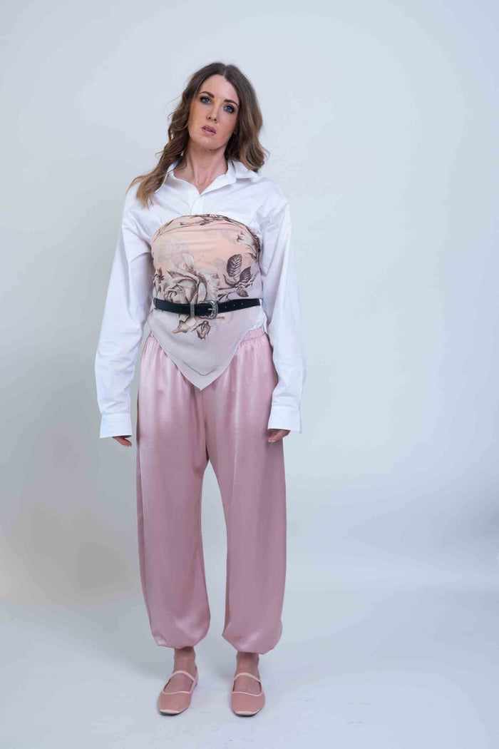 Sheryl May Pink Satin Aladdin Pants