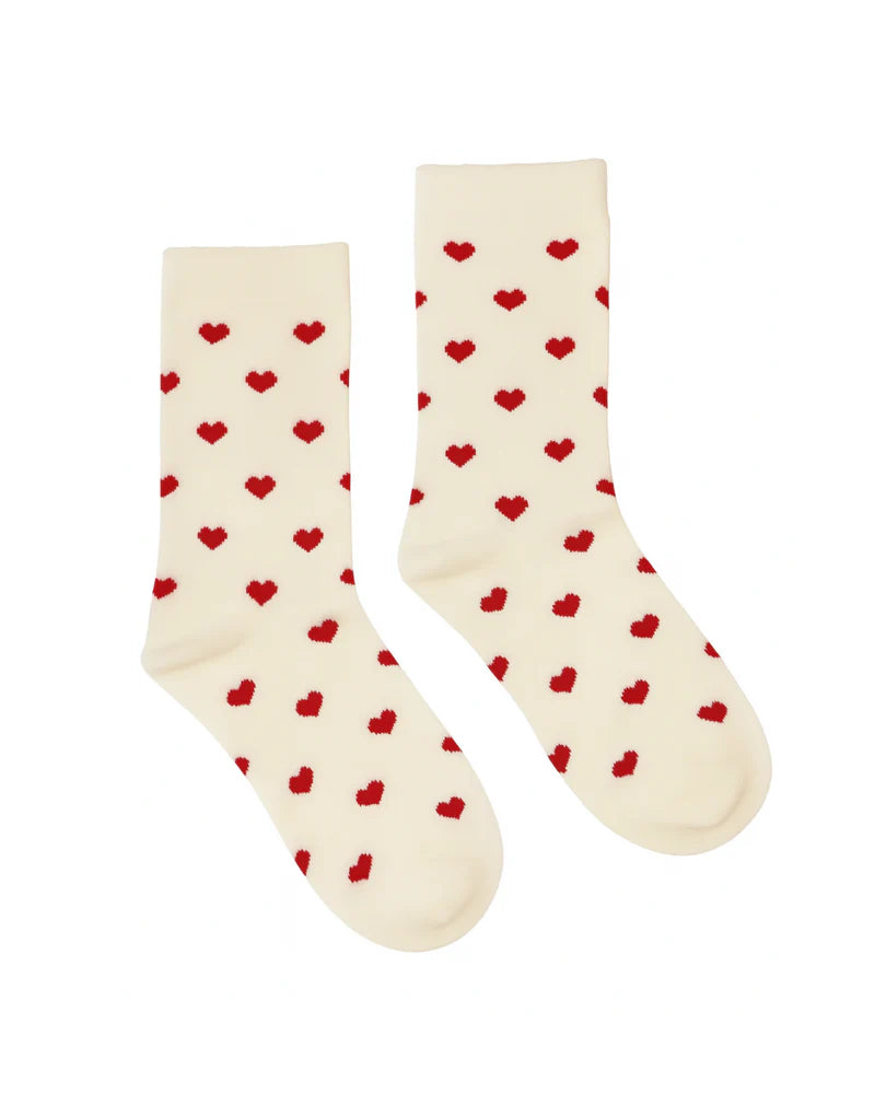 Kathryn Wilson Heart Socks Cream/Red