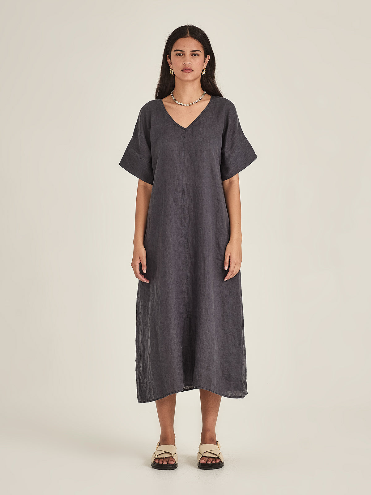 Caroline Sills Eden Linen Dress Indigo