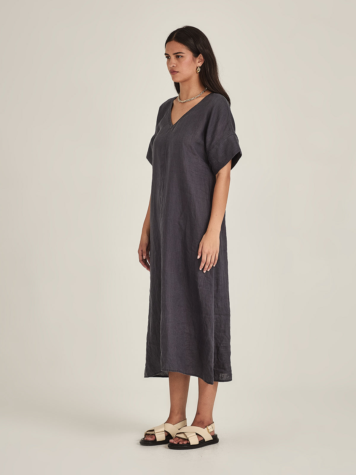 Caroline Sills Eden Linen Dress Indigo