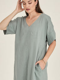 Caroline Sills Eden Linen Dress Seaweed