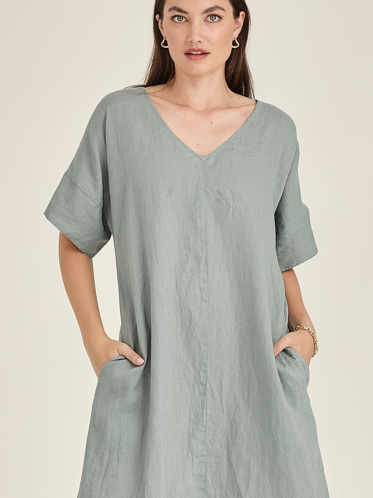 Caroline Sills Eden Linen Dress Seaweed