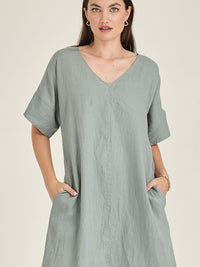 Caroline Sills Eden Linen Dress Seaweed