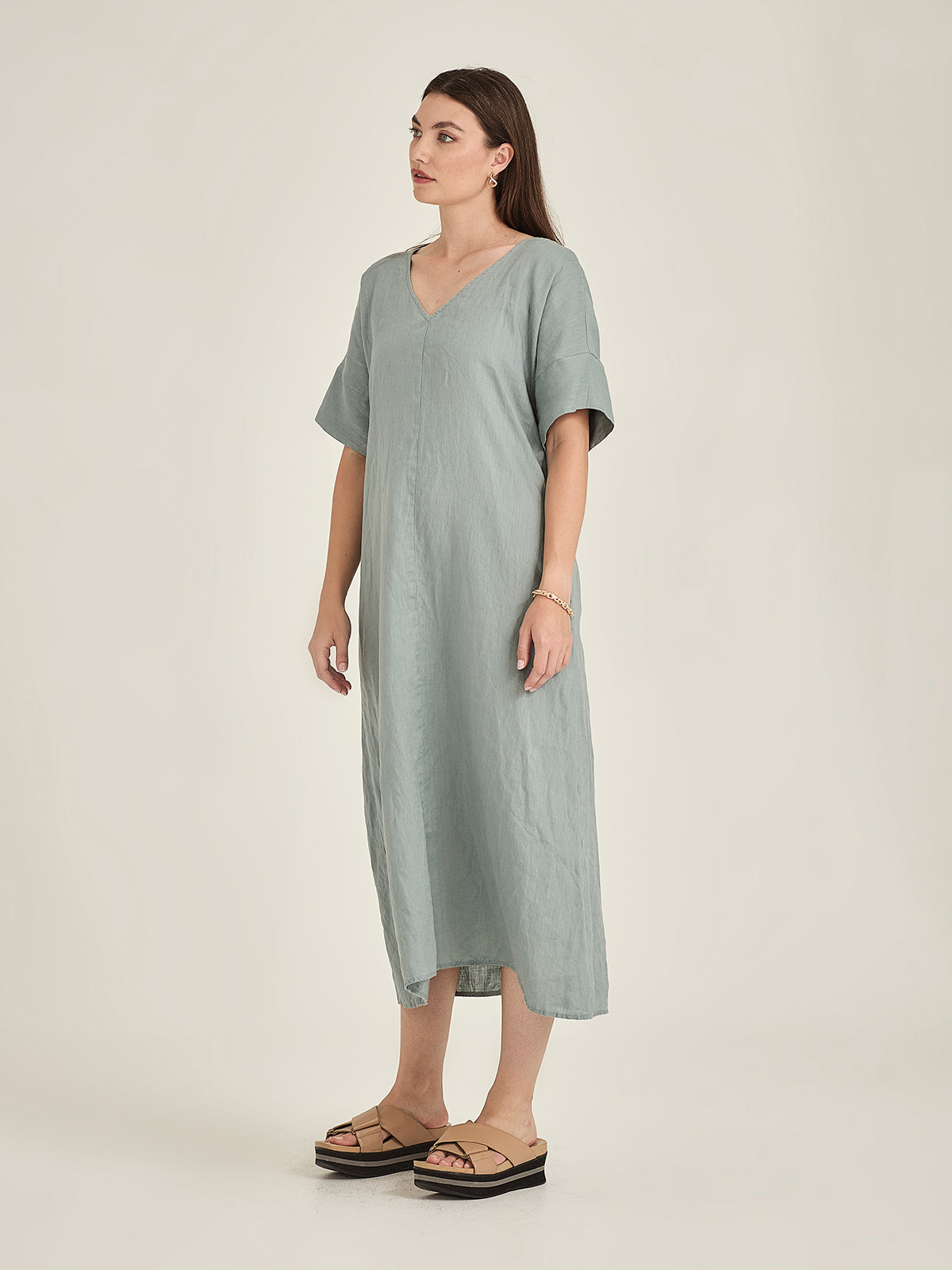 Caroline Sills Eden Linen Dress Seaweed