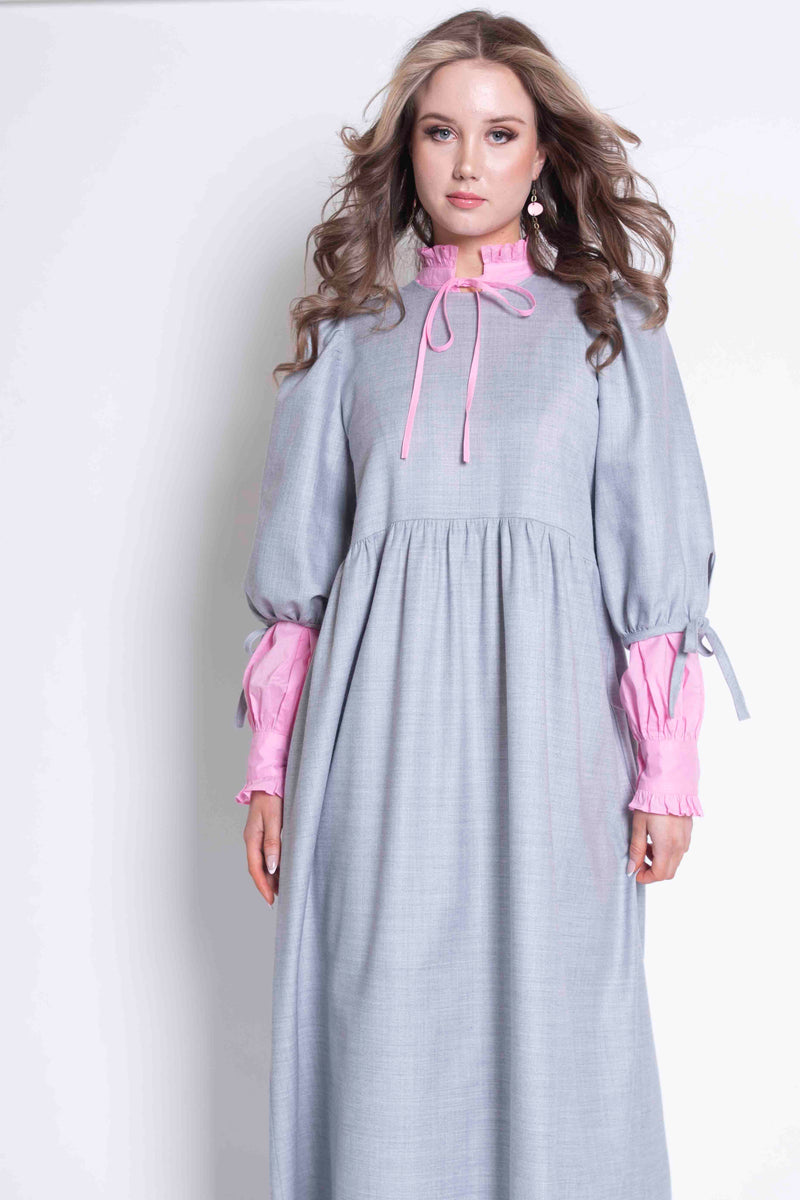 Sheryl May Grey Wool Crepe Reine Dress