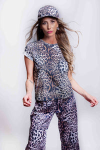 Sheryl May Leopard Print Linen Cap