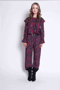 Sheryl May Majenta Paisley Cropped Wide Leg Pant